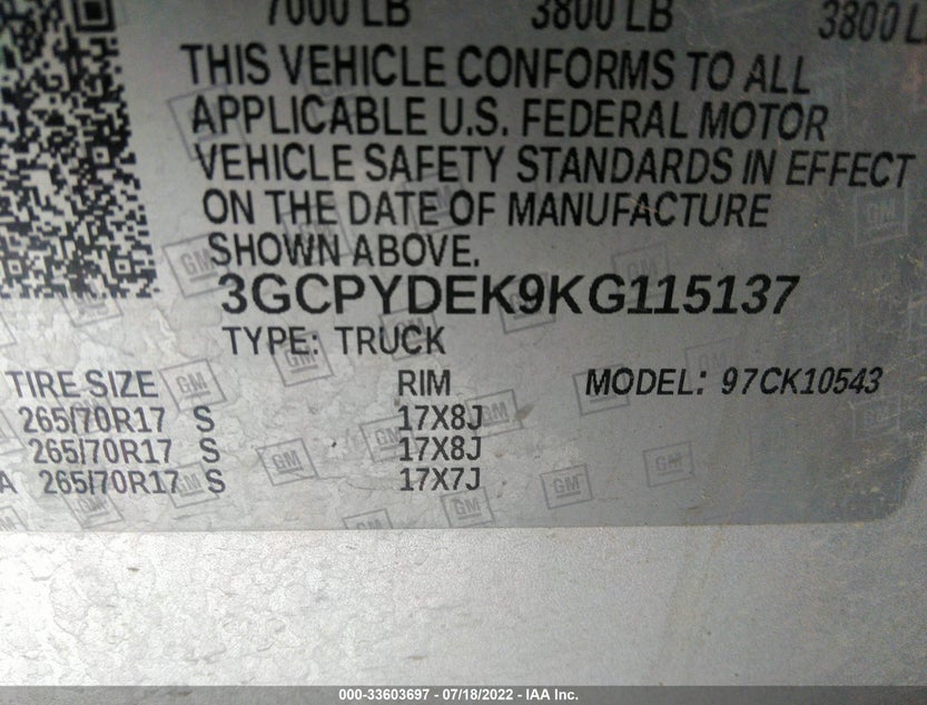 3GCPYDEK9KG115137