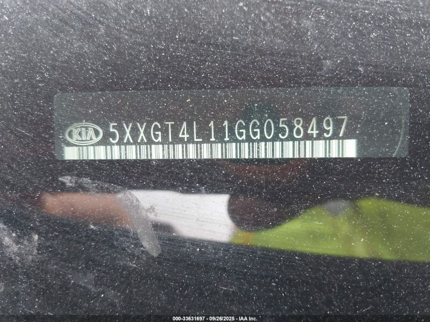 2016 Kia Optima VIN: 5XXGT4L11GG058497 Lot: 33631697