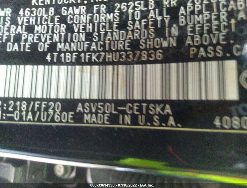 4T1BF1FK7HU337836