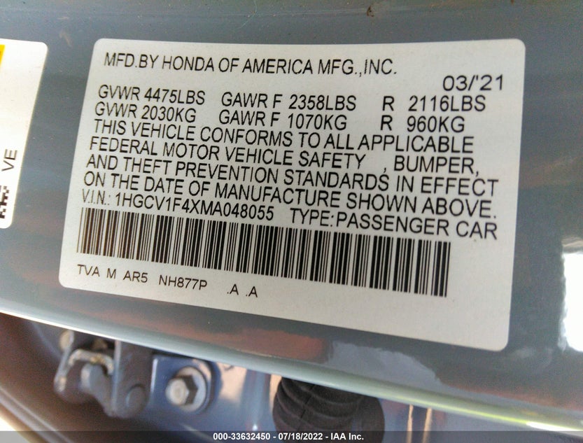 1HGCV1F4XMA048055