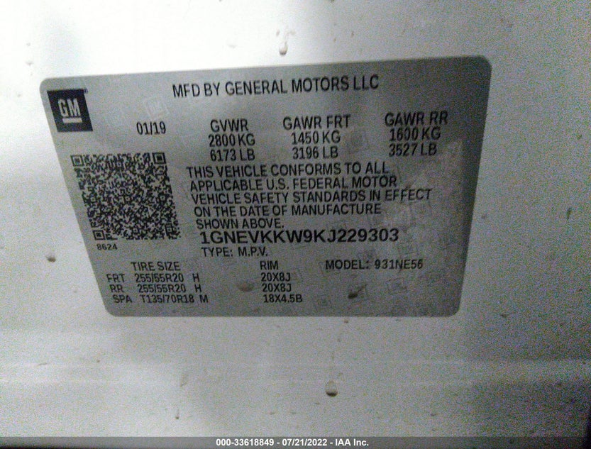 1GNEVKKW9KJ229303