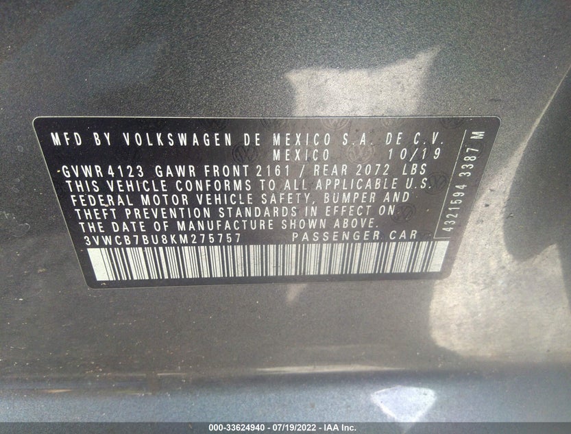 3VWCB7BU8KM275757