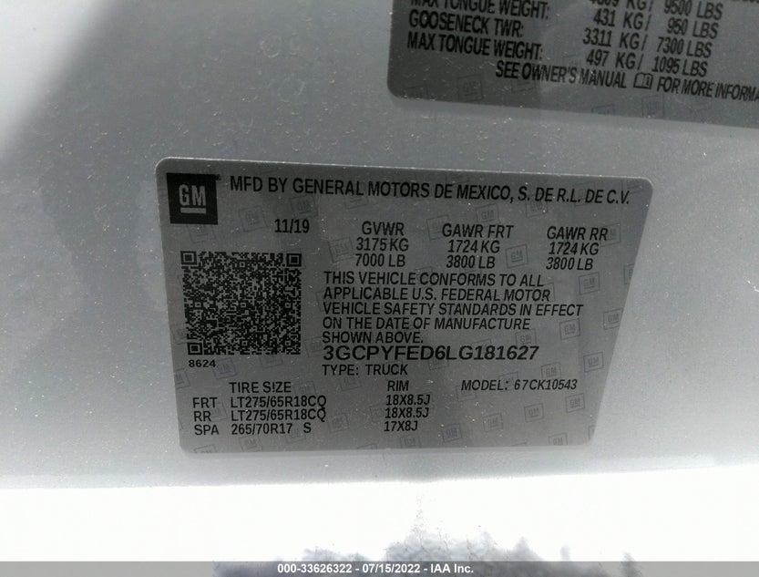 3GCPYFED6LG181627