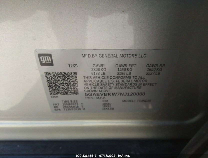 5GAEVBKW7NJ120000