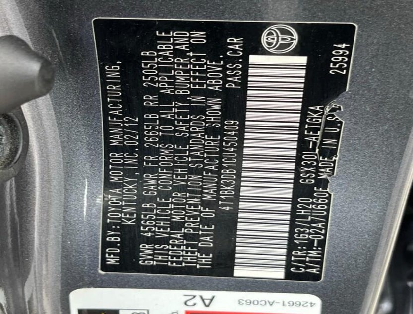 4T1BK3DB1CU450409