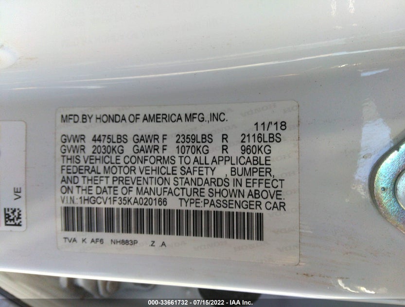 1HGCV1F35KA020166
