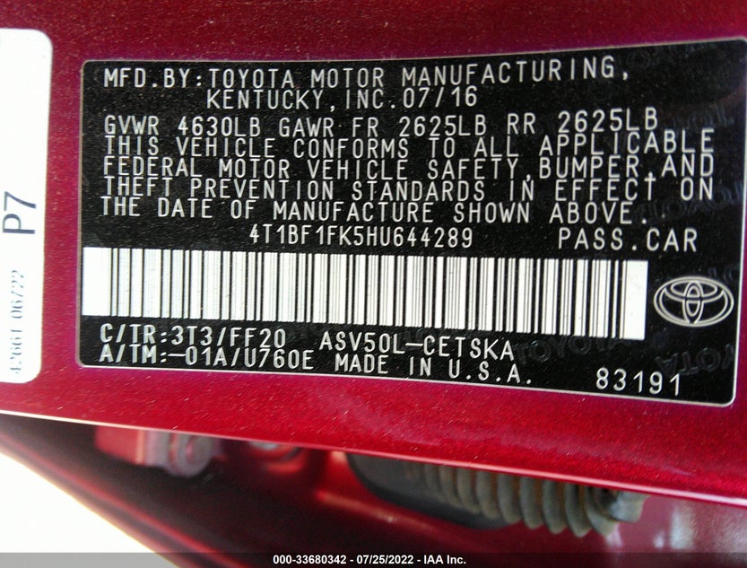 4T1BF1FK5HU644289