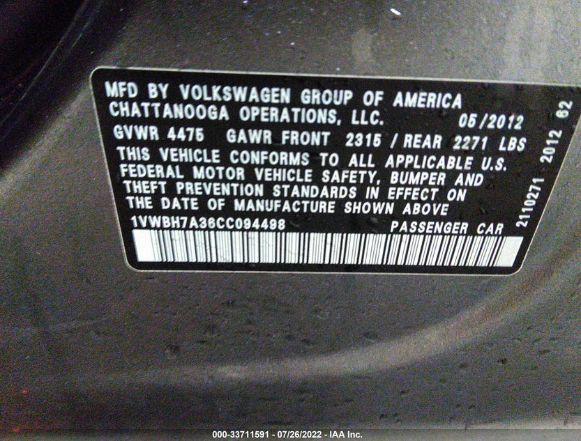 1VWBH7A36CC094498