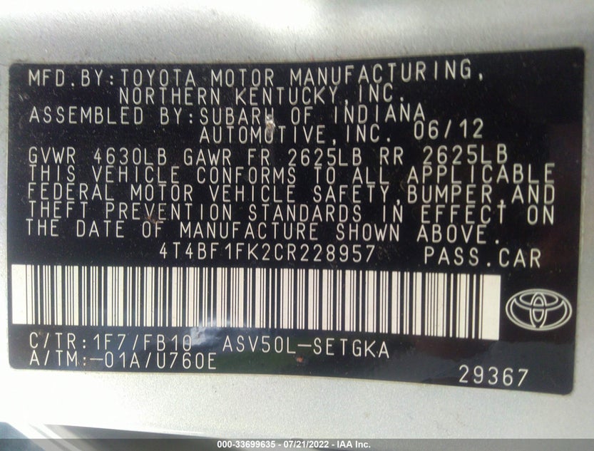 4T4BF1FK2CR228957