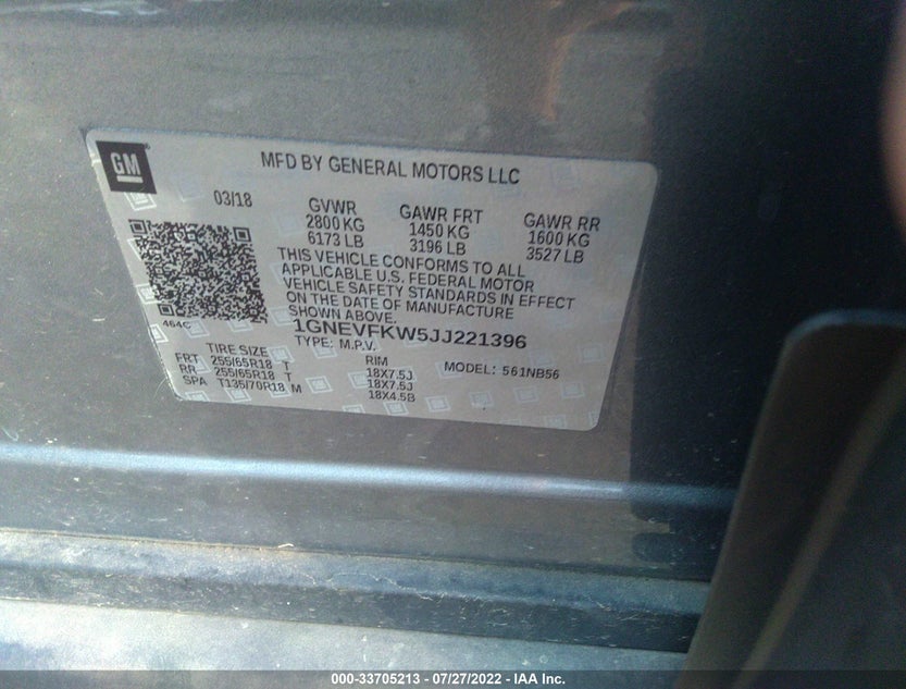 1GNEVFKW5JJ221396