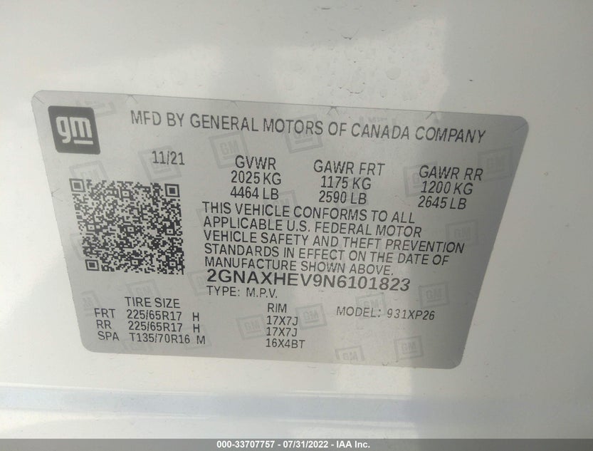 2GNAXHEV9N6101823