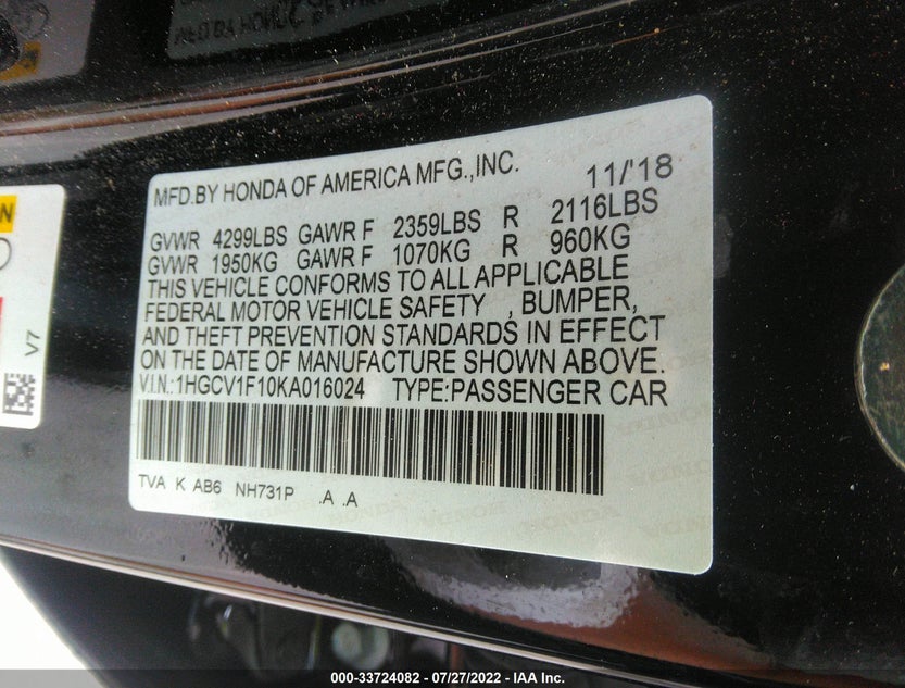 1HGCV1F10KA016024