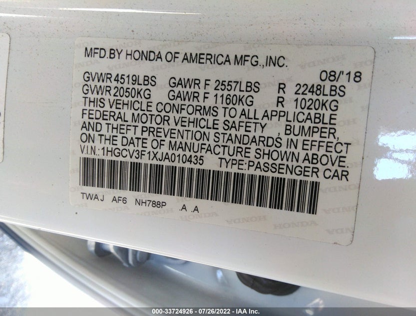 1HGCV3F1XJA010435