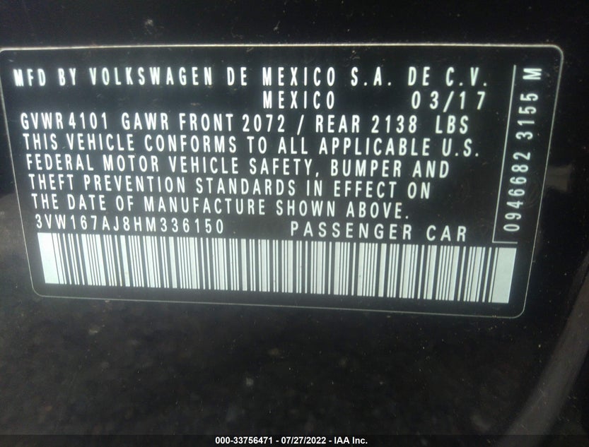 3VW167AJ8HM336150