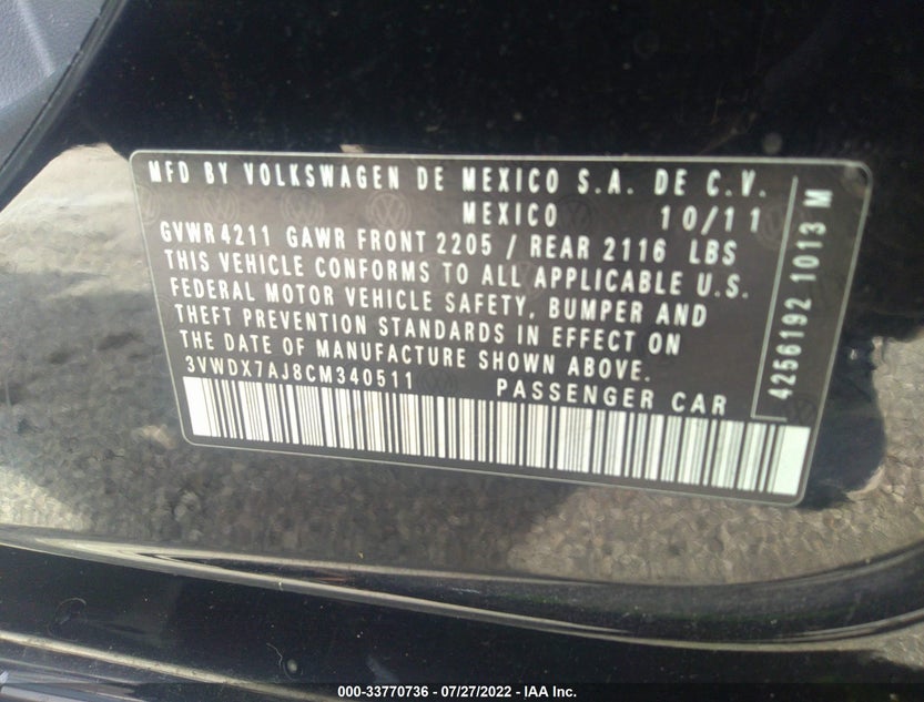3VWDX7AJ8CM340511