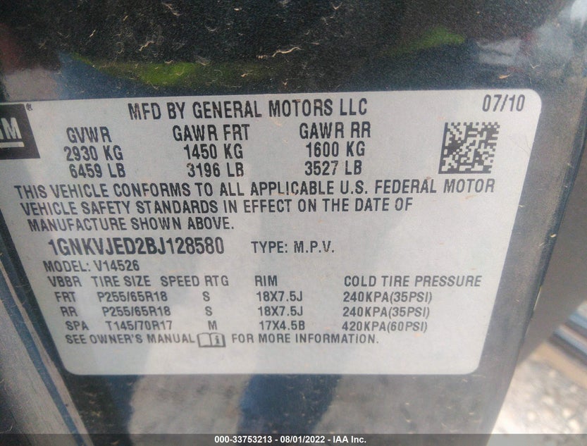 1GNKVJED2BJ128580