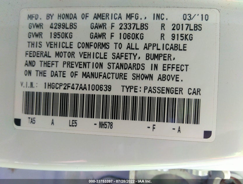 1HGCP2F47AA100639