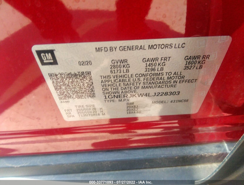 1GNERJKW4LJ228303
