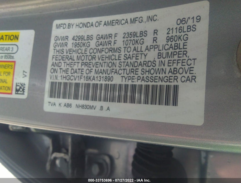 1HGCV1F16KA131890