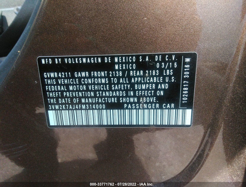 3VW2K7AJ4FM314000