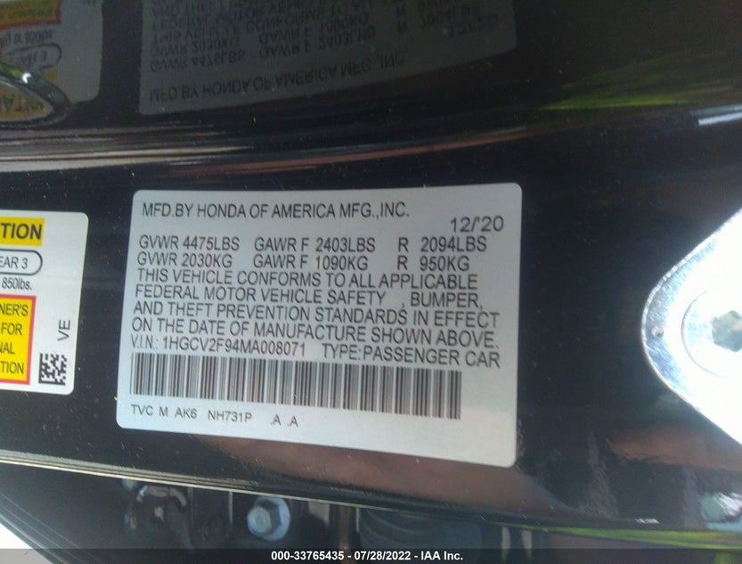 1HGCV2F94MA008071