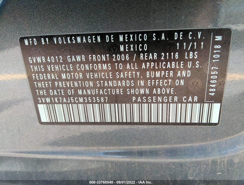 3VW1K7AJ5CM353587