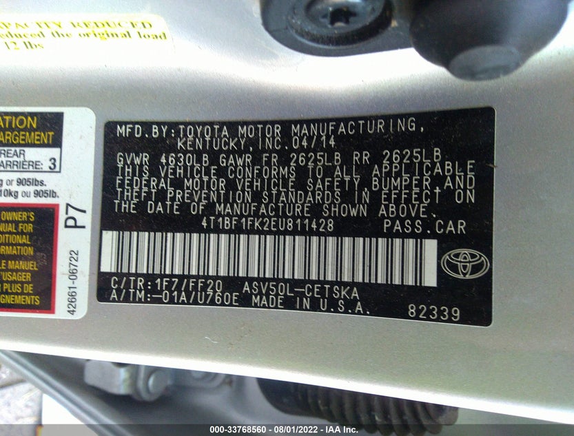 4T1BF1FK2EU811428
