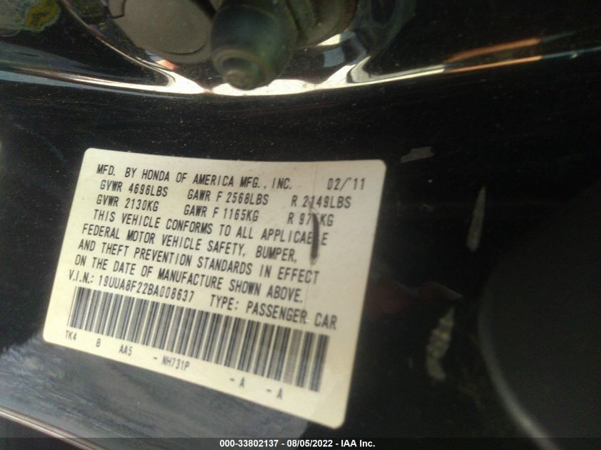 19UUA8F22BA008637 2011 Acura Tl 3.5