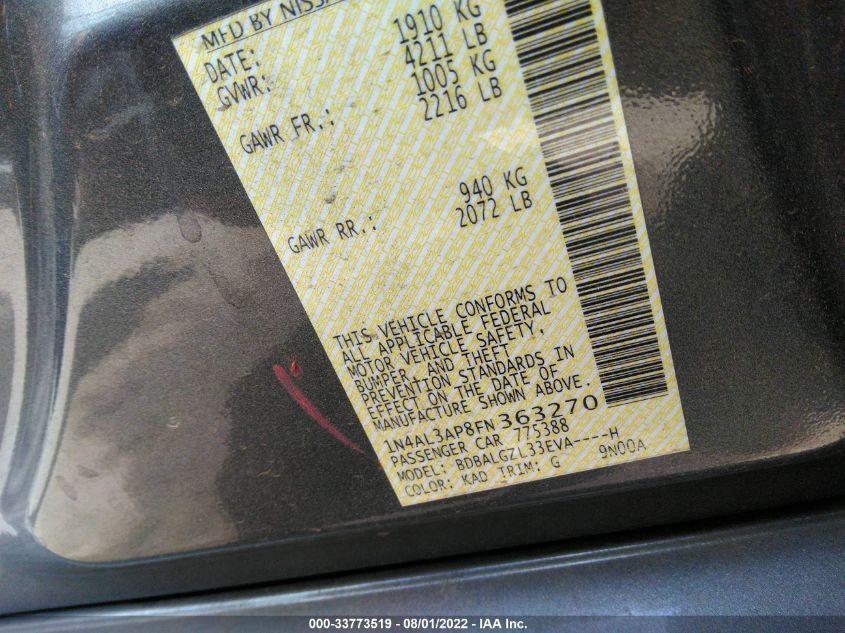 1N4AL3AP8FN363270 2015 Nissan Altima 2.5 S