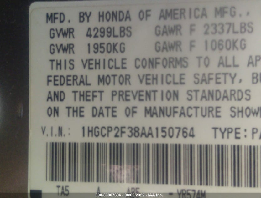 1HGCP2F38AA150764