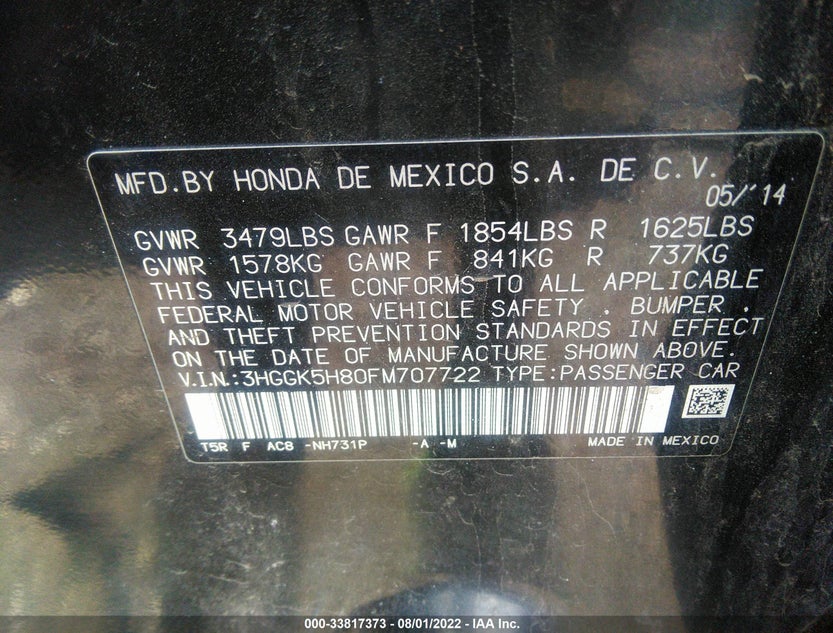 3HGGK5H80FM707722