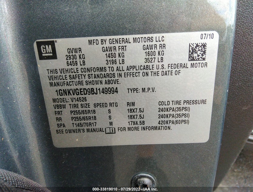 1GNKVGED9BJ149994
