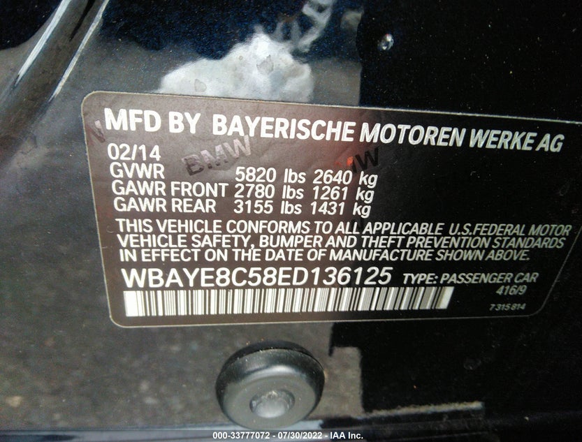 WBAYE8C58ED136125