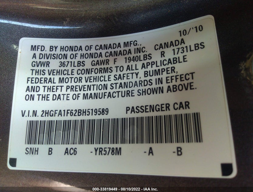 2HGFA1F62BH519589