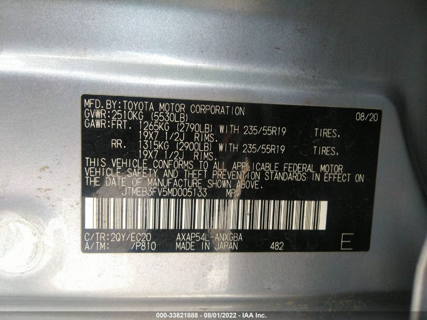 2021 Toyota Rav4 Prime Xse VIN: JTMEB3FV5MD005133 Lot: 33821888