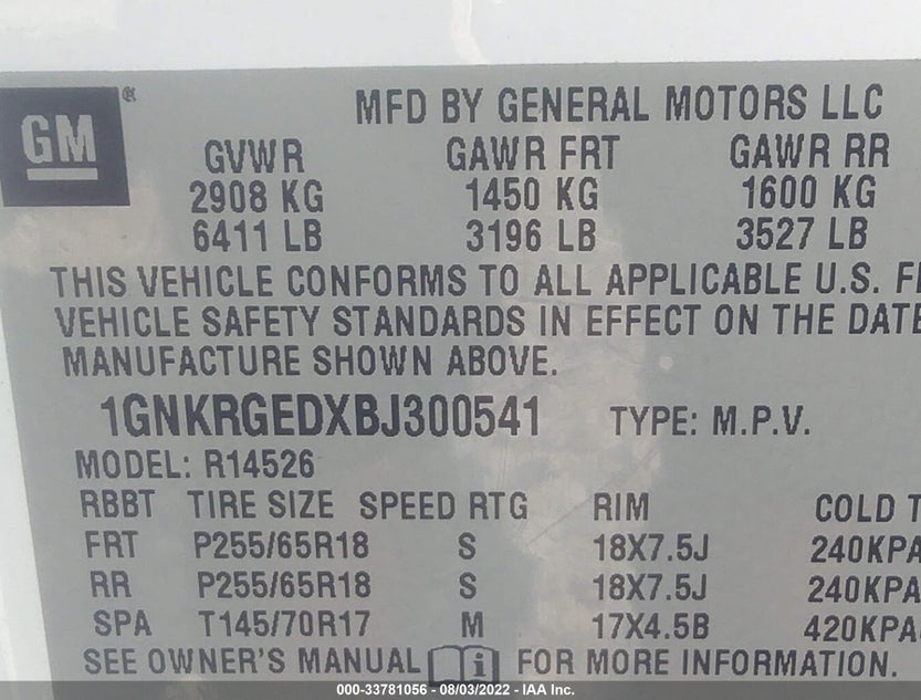 1GNKRGEDXBJ300541
