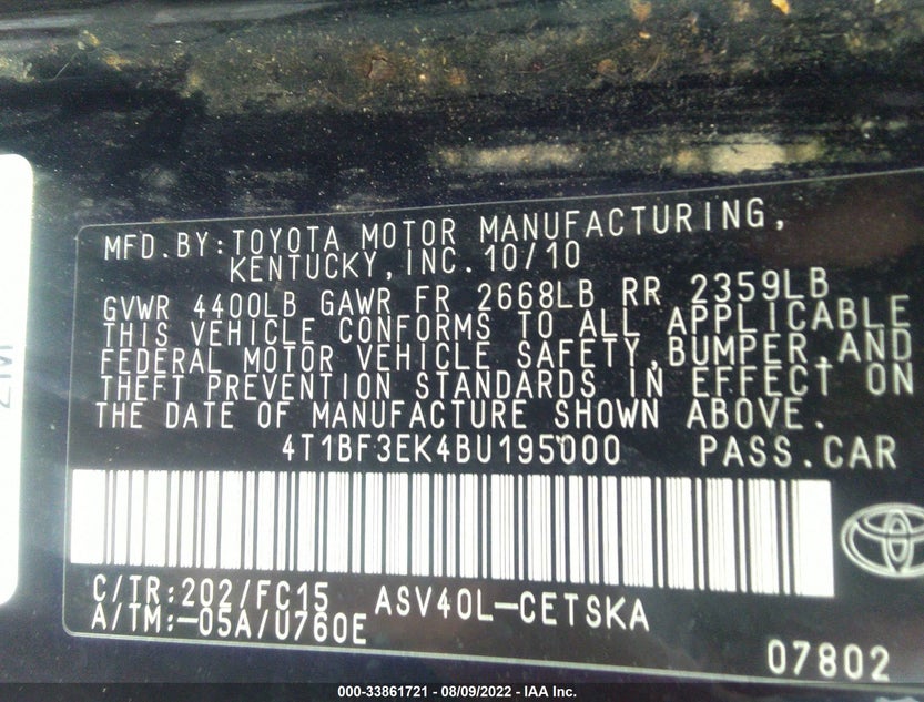 4T1BF3EK4BU195000