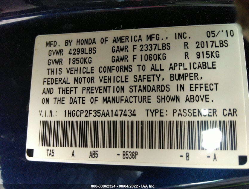1HGCP2F35AA147434