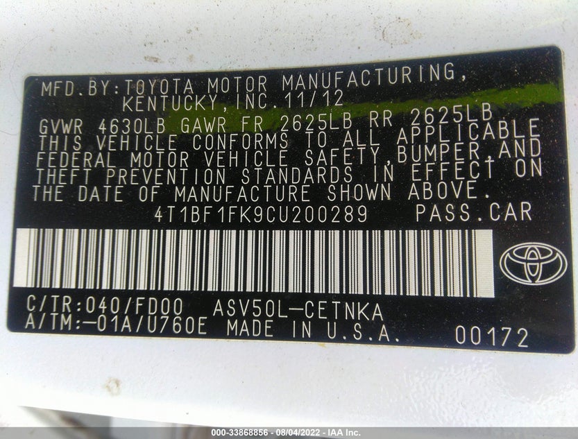 4T1BF1FK9CU200289