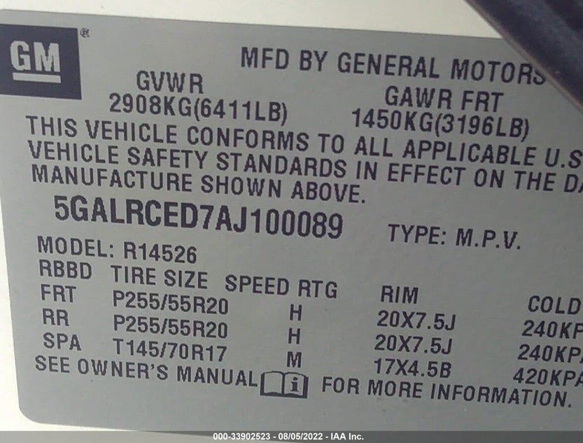 5GALRCED7AJ100089