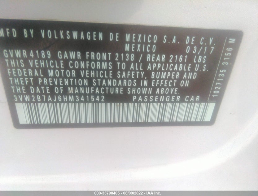 3VW2B7AJ6HM341542