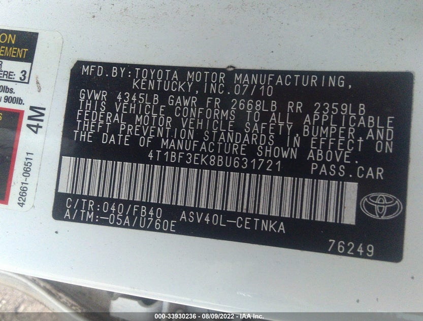 4T1BF3EK8BU631721