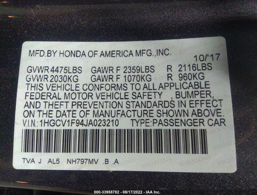 1HGCV1F94JA023210