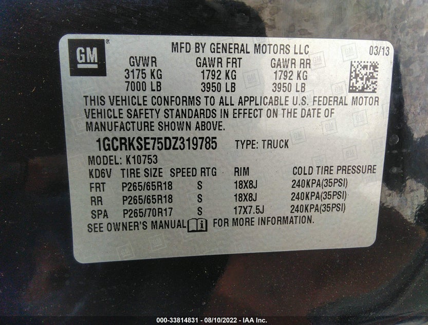 1GCRKSE75DZ319785