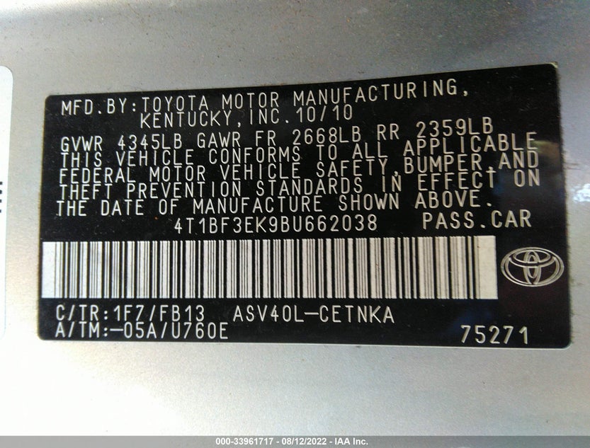 4T1BF3EK9BU662038
