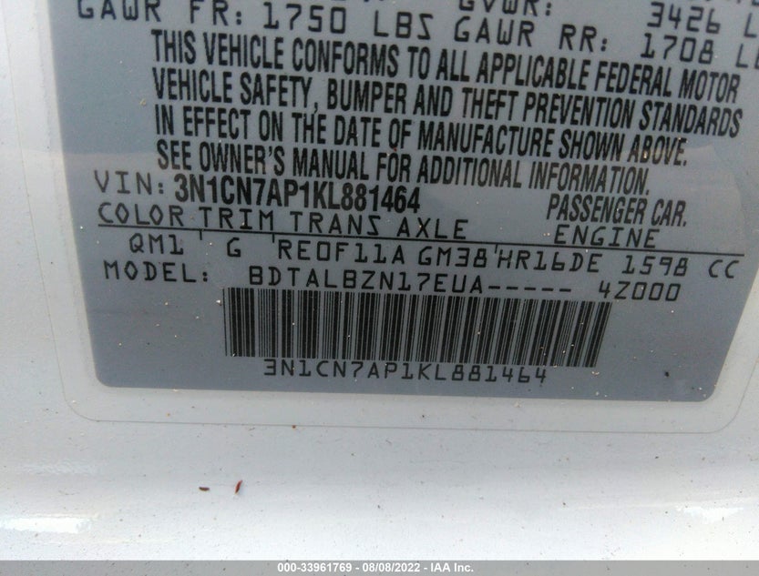 3N1CN7AP1KL881464