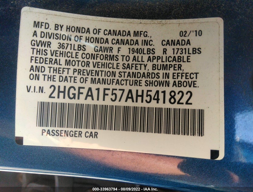 2HGFA1F57AH541822