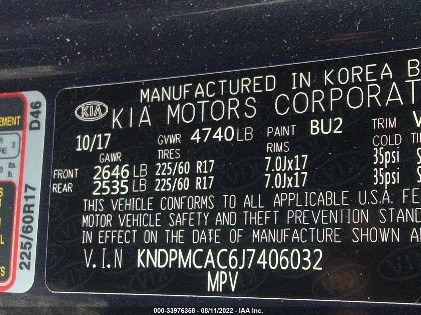 KNDPMCAC6J7406032 2018 Kia Sportage Lx