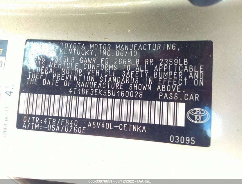 4T1BF3EK5BU160028