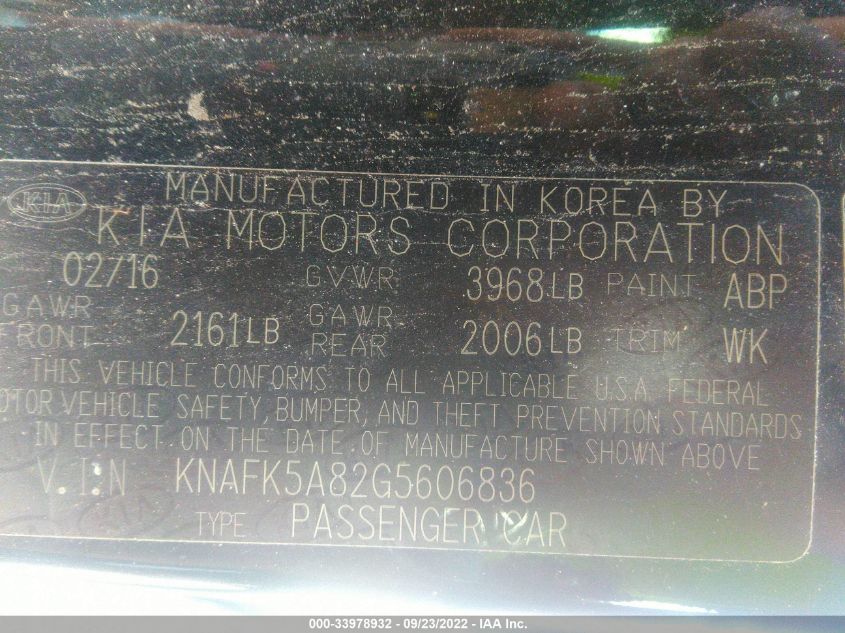 KNAFK5A82G5606836 2016 Kia Forte 5-Door Lx